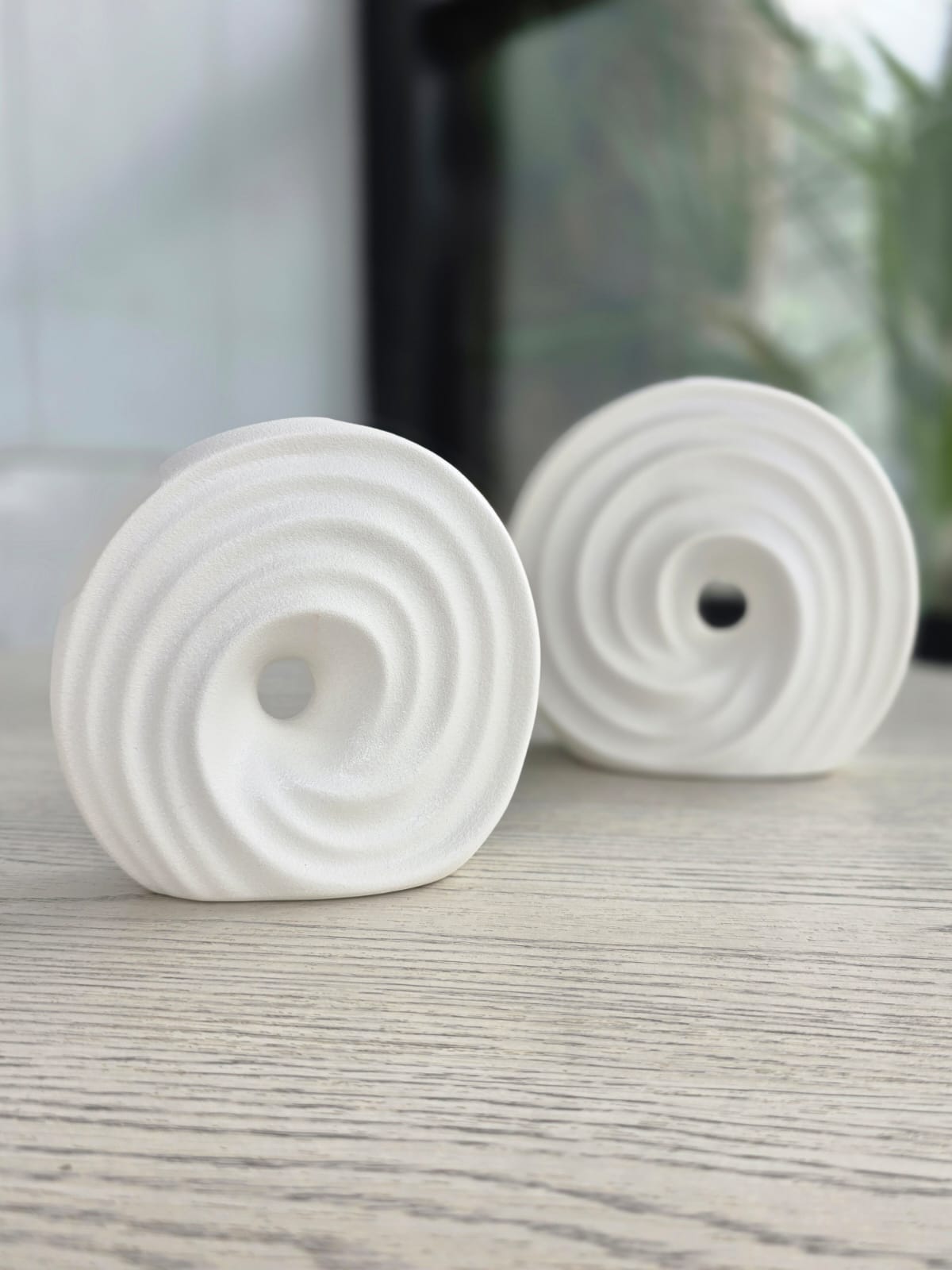 White Ceramic Donut Vase with Swirl Design