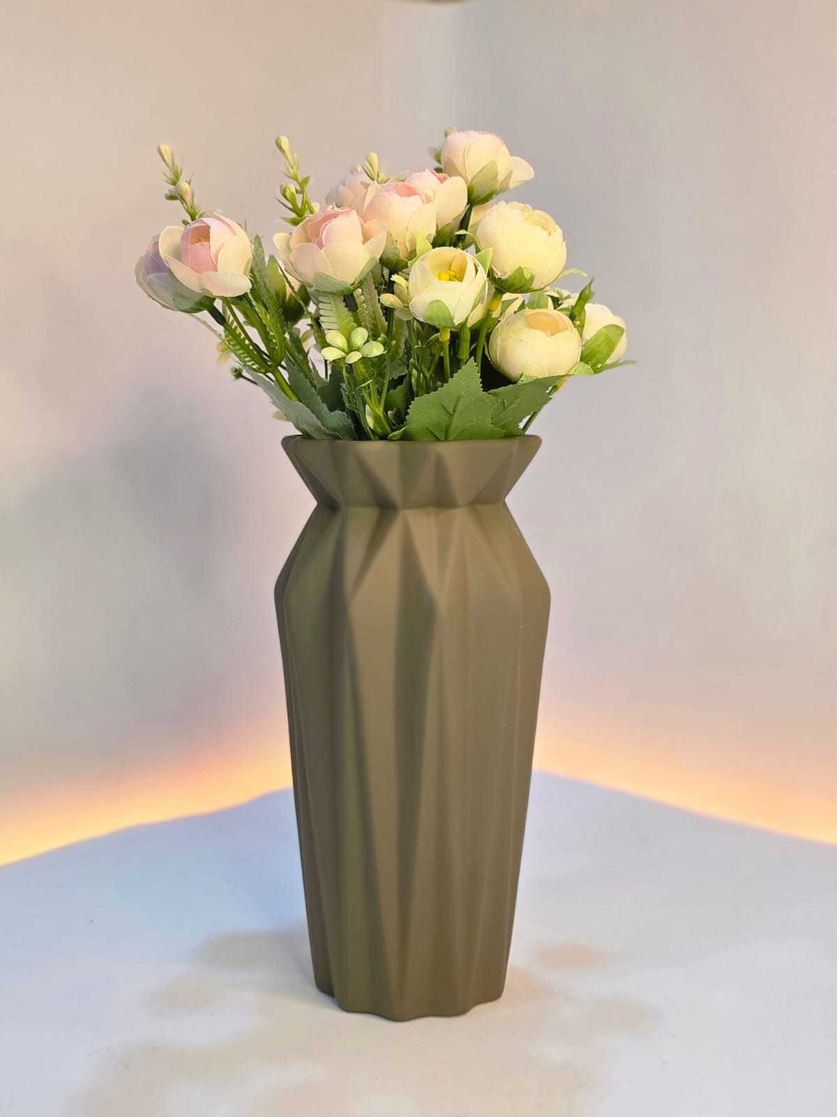 Modern Geometric Ceramic Vase with Artificial Flowers