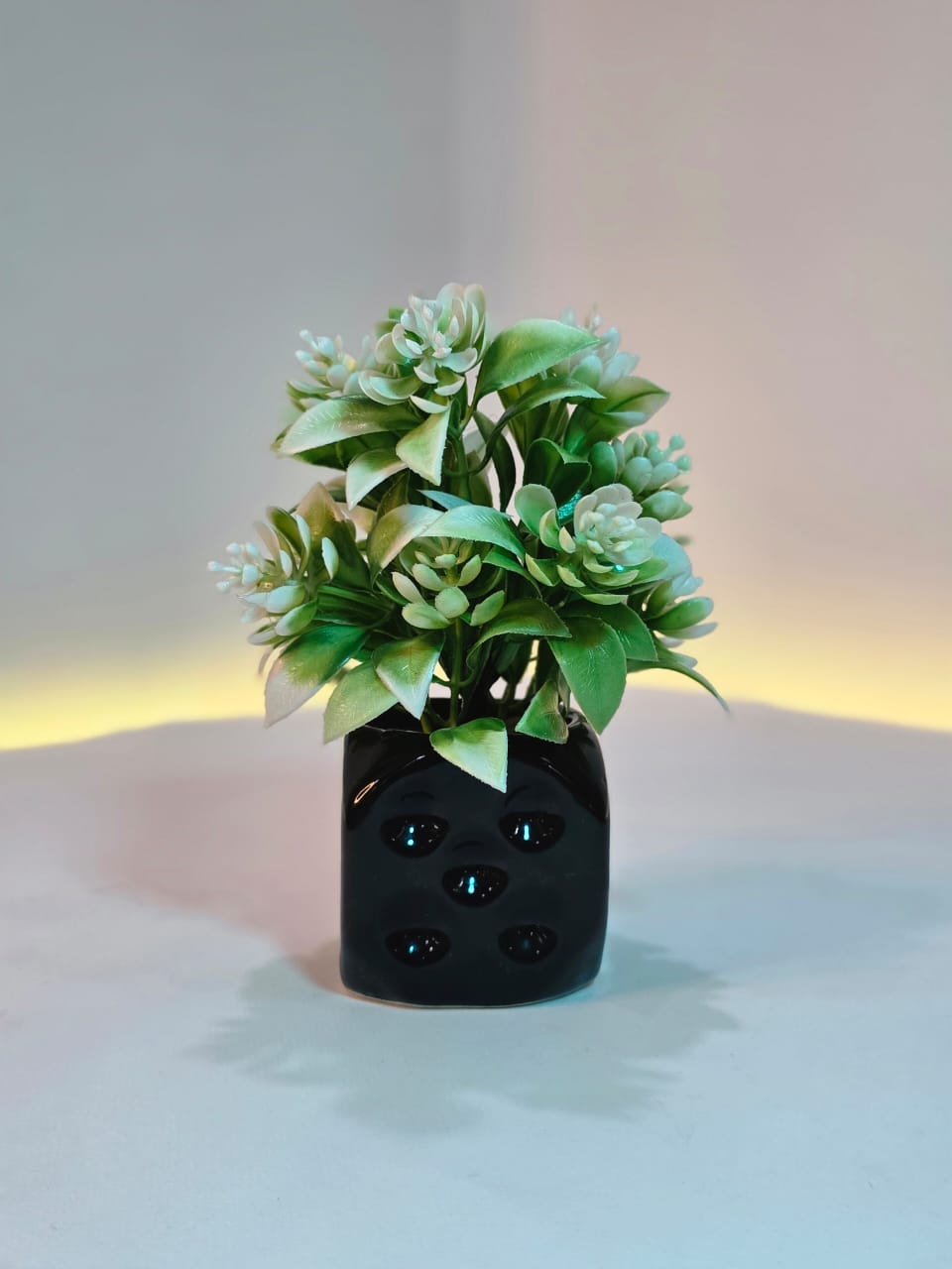 Elegant Artificial Flower Arrangement in Black Glossy Pot