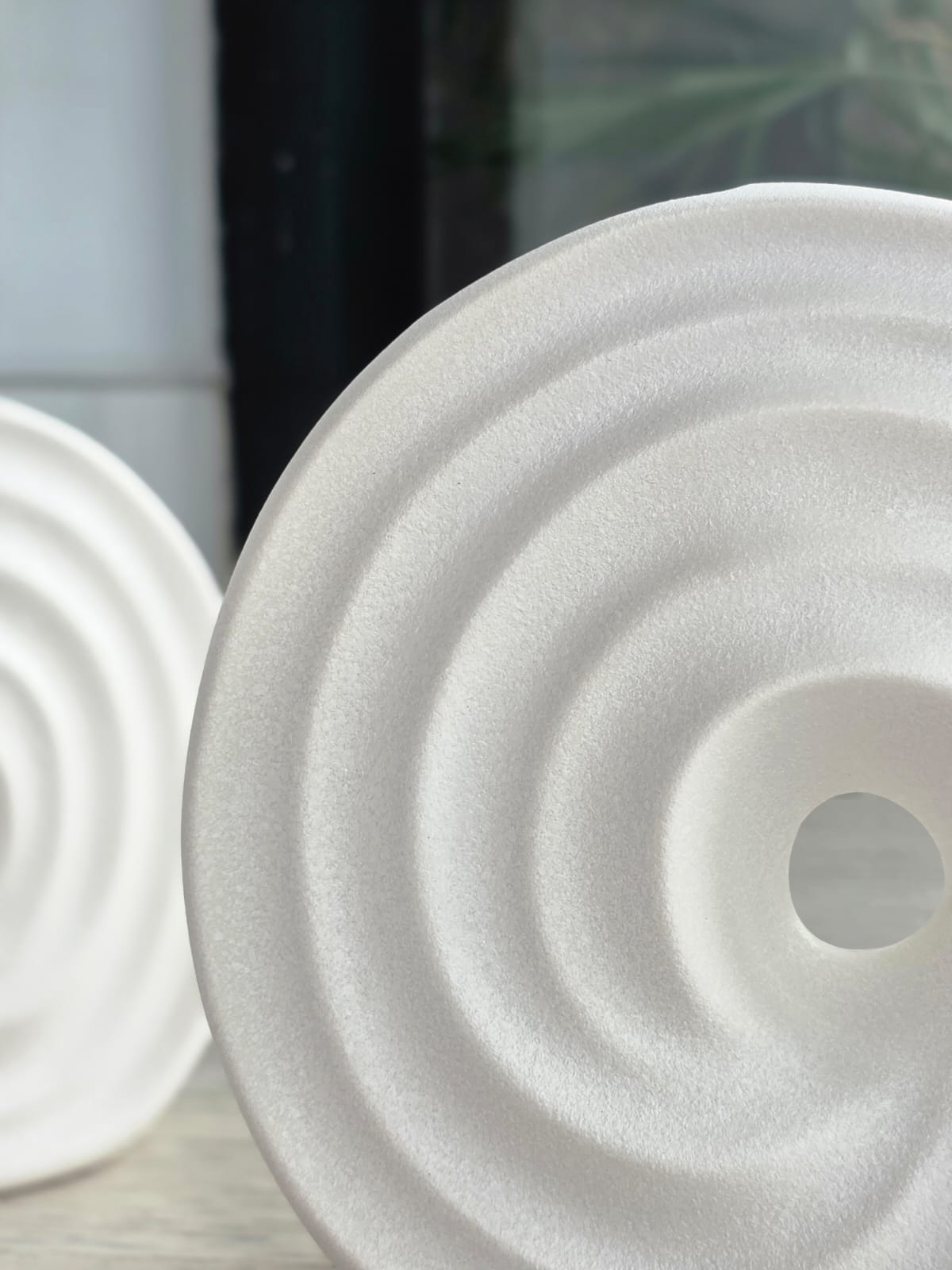 White Ceramic Donut Vase with Swirl Design